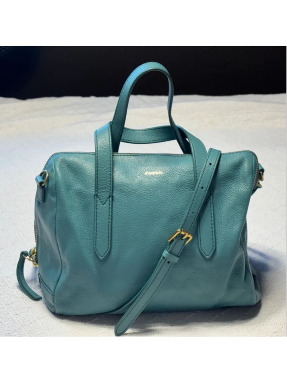 RARE Fossil Genuine Leather Sydney Satchel in Teal Blue/Green GUC - Picture 1 of 14